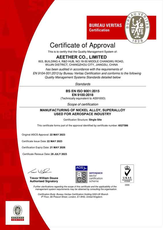 EN 9100 Certificate